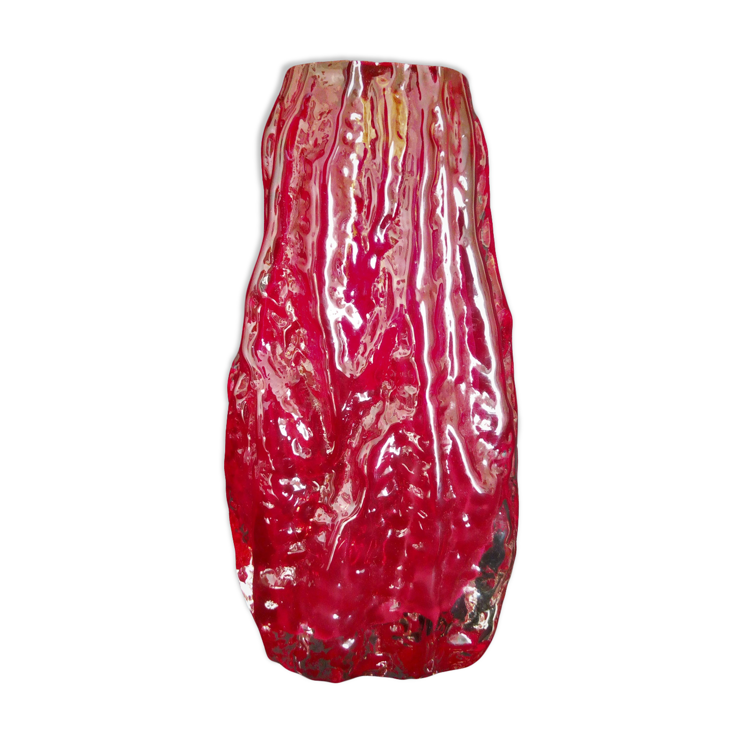 Mouth-blown rock crystal vase, red, Glassworks Ingrid, Germany