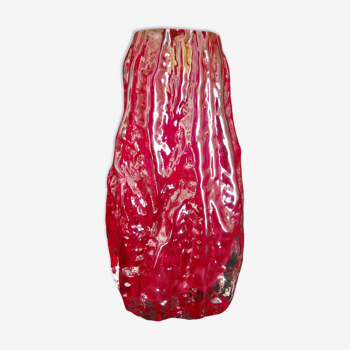 Vase en cristal de roche soufflé à la bouche, couleur rouge, Verreries Ingrid, Allemagne