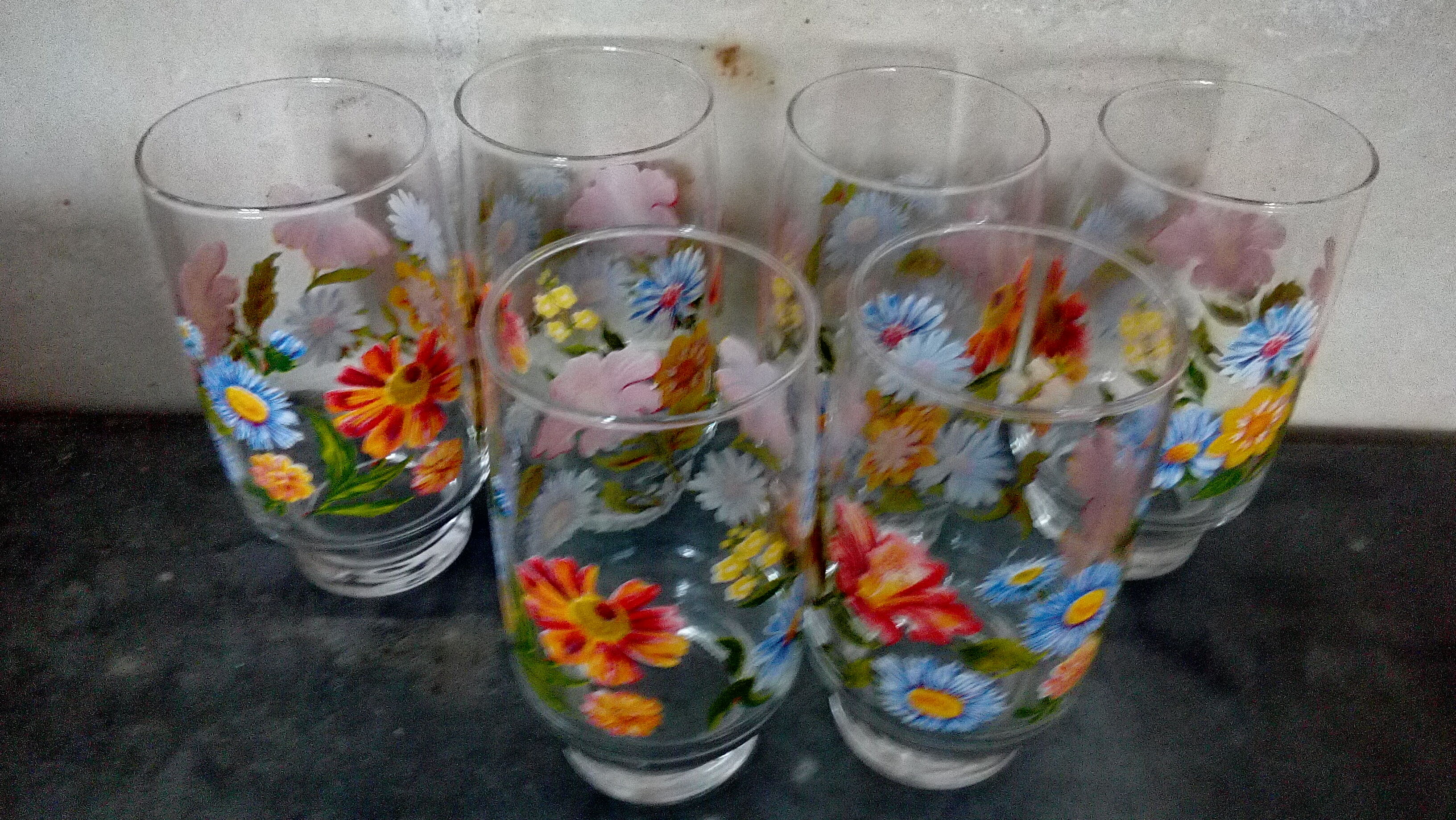 Set of 6 orangeade flower glasses