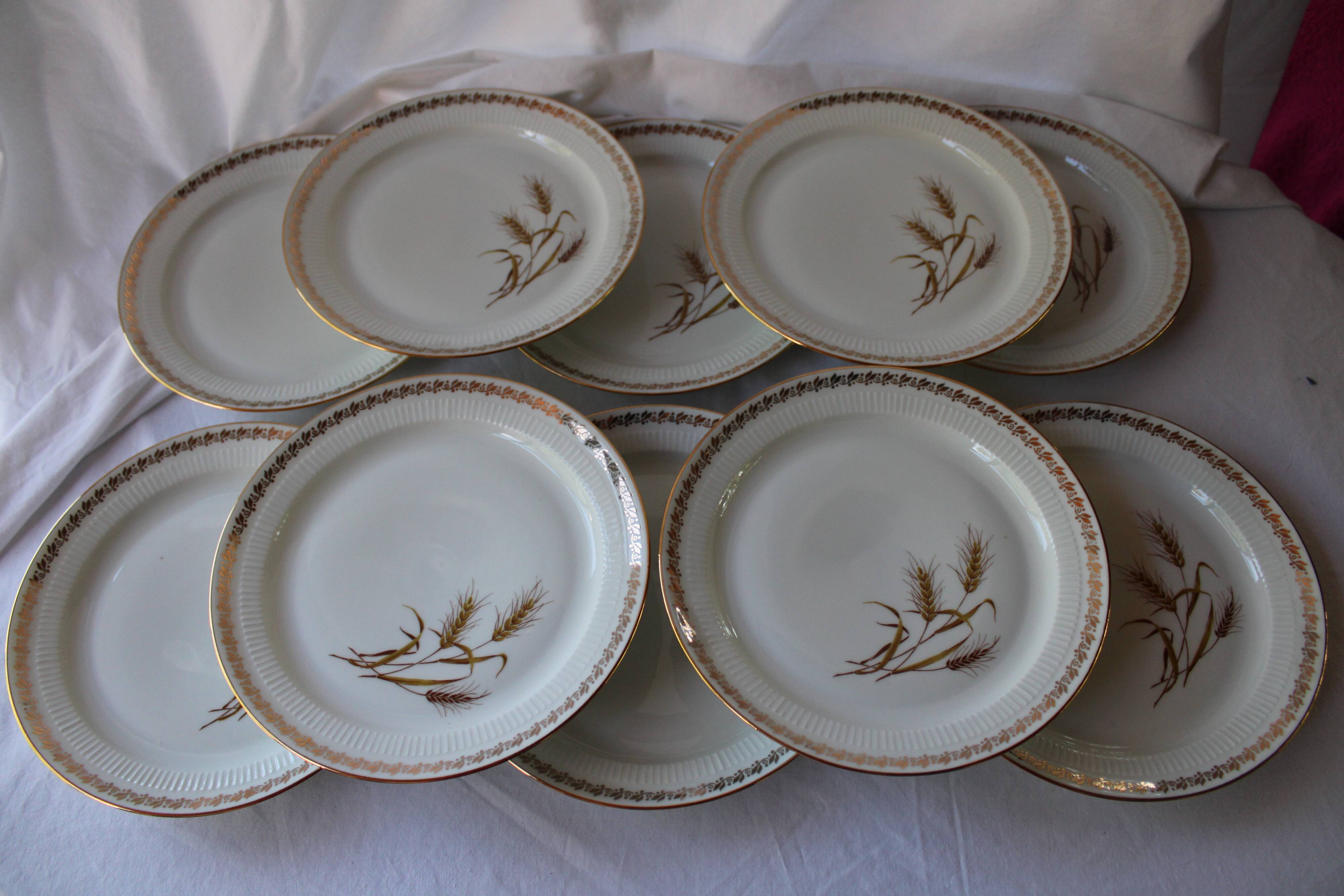 12 Wheat-patterned dessert plates - gold edged - pl -porcelaine vintage