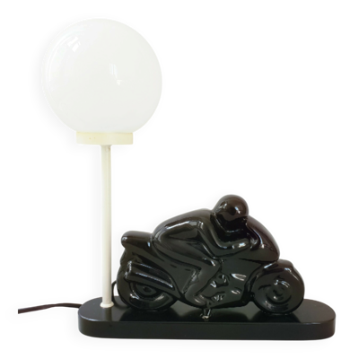 Lampe de table vintage 1980 moto en ceramique noire 80s 1980s
