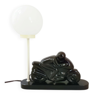 Vintage table lamp 1980 motorbike in black ceramic 80s 1980s