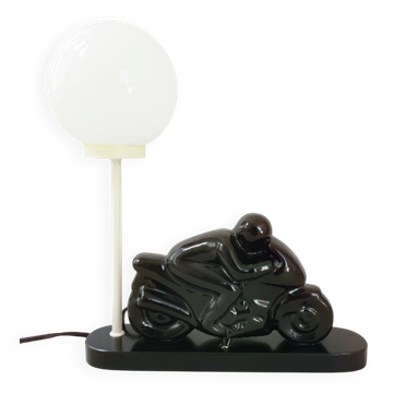 Lampe de table vintage 1980 moto en ceramique noire 80s 1980s