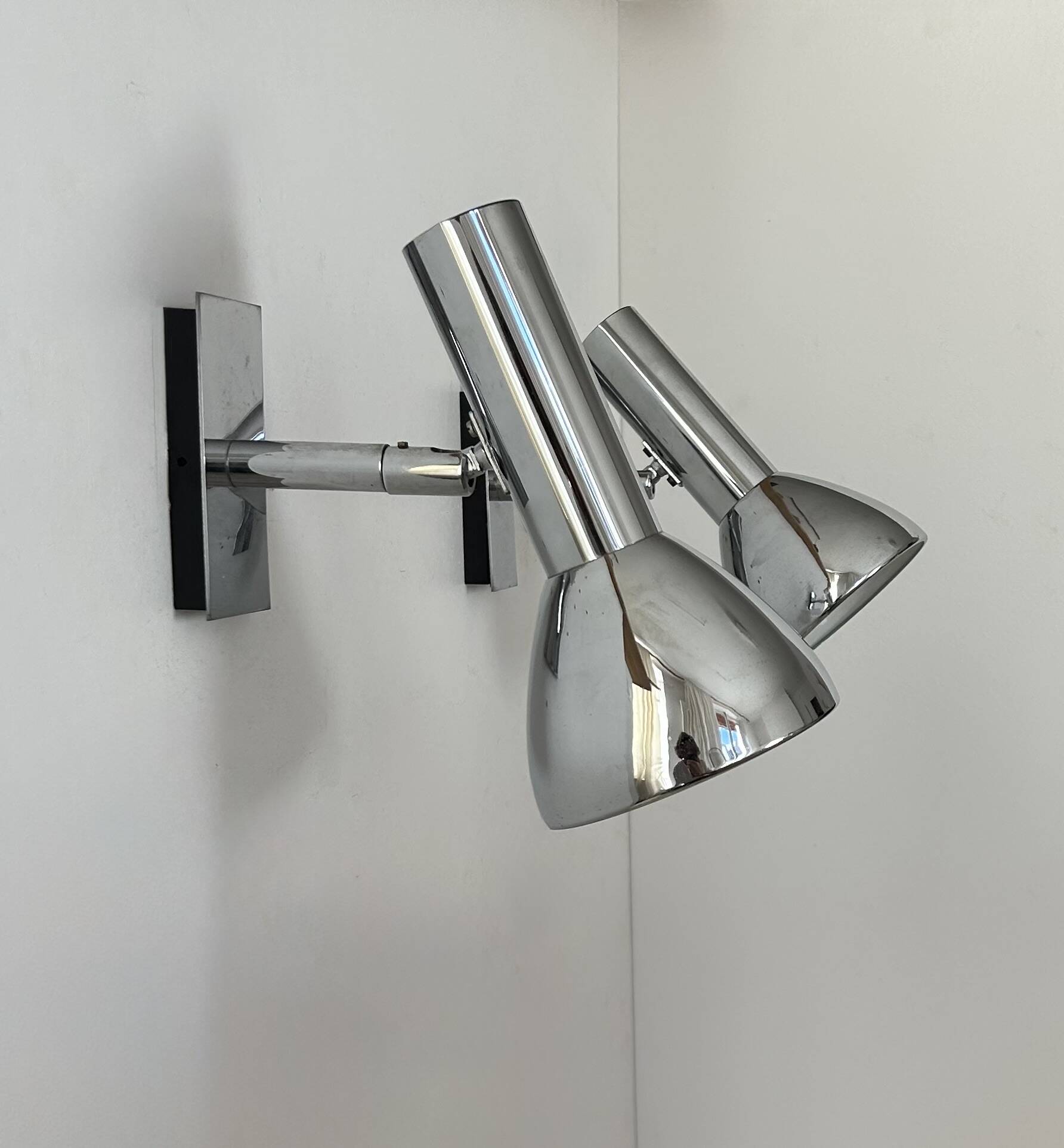 Pair of vintage adjustable wall lights, chrome-plated metal, France 1970