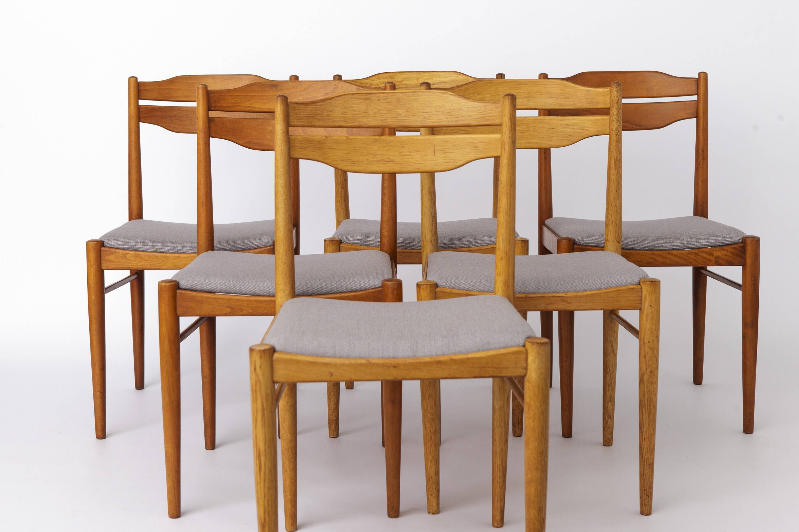 Set of 6 Vintage Dining Chairs 1970s, Beechwood & Teak Chairs, Mid Century