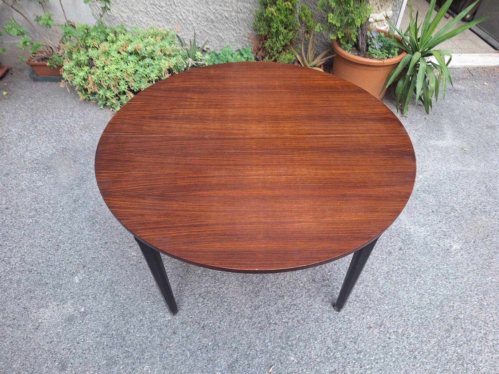 Table à manger en bois avec plateau rond extensible, années 1950