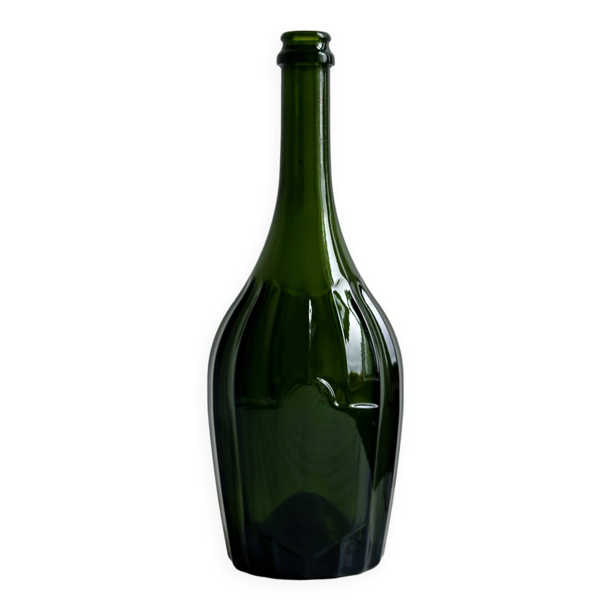 Translucent green glass bottle, classic design.