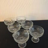 6 Vintage Glass Fruit Bowls Engraved with Fruits