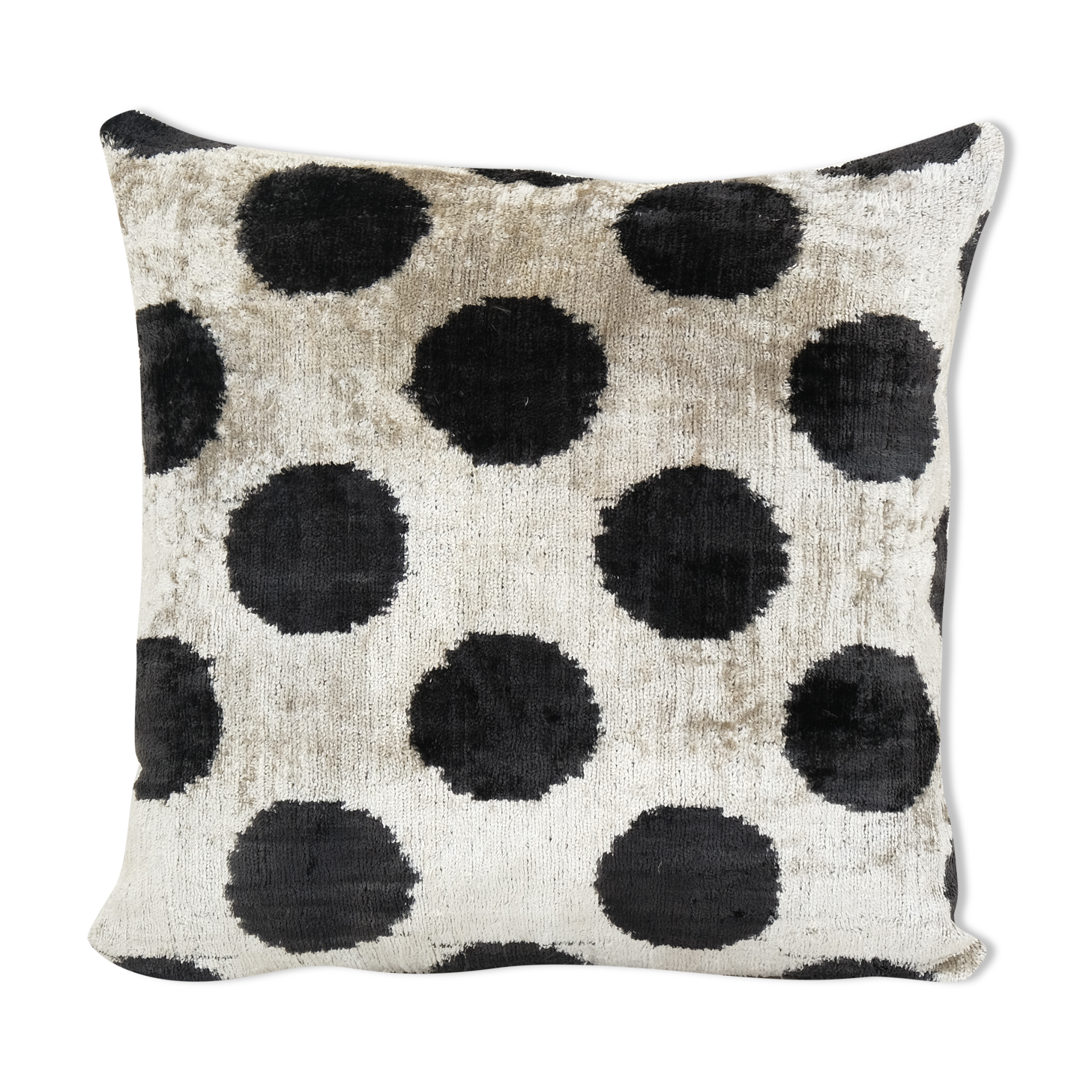 Black Silk Ikat Velvet Pillow Cover, Pair Polka Dot Ikat Lumbar Cushion Cover, Decorative Pillowcase