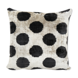 Black Silk Ikat Velvet Pillow Cover, Pair Polka Dot Ikat Lumbar Cushion Cover, Decorative Pillowcase