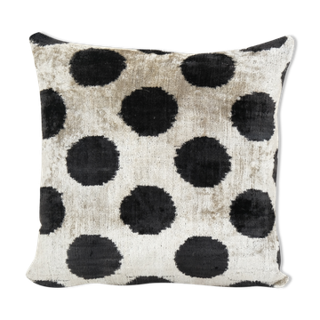Black Silk Ikat Velvet Pillow Cover, Pair Polka Dot Ikat Lumbar Cushion Cover, Decorative Pillowcase