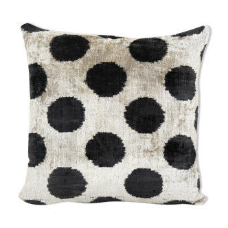 Black Silk Ikat Velvet Pillow Cover, Pair Polka Dot Ikat Lumbar Cushion Cover, Decorative Pillowcase