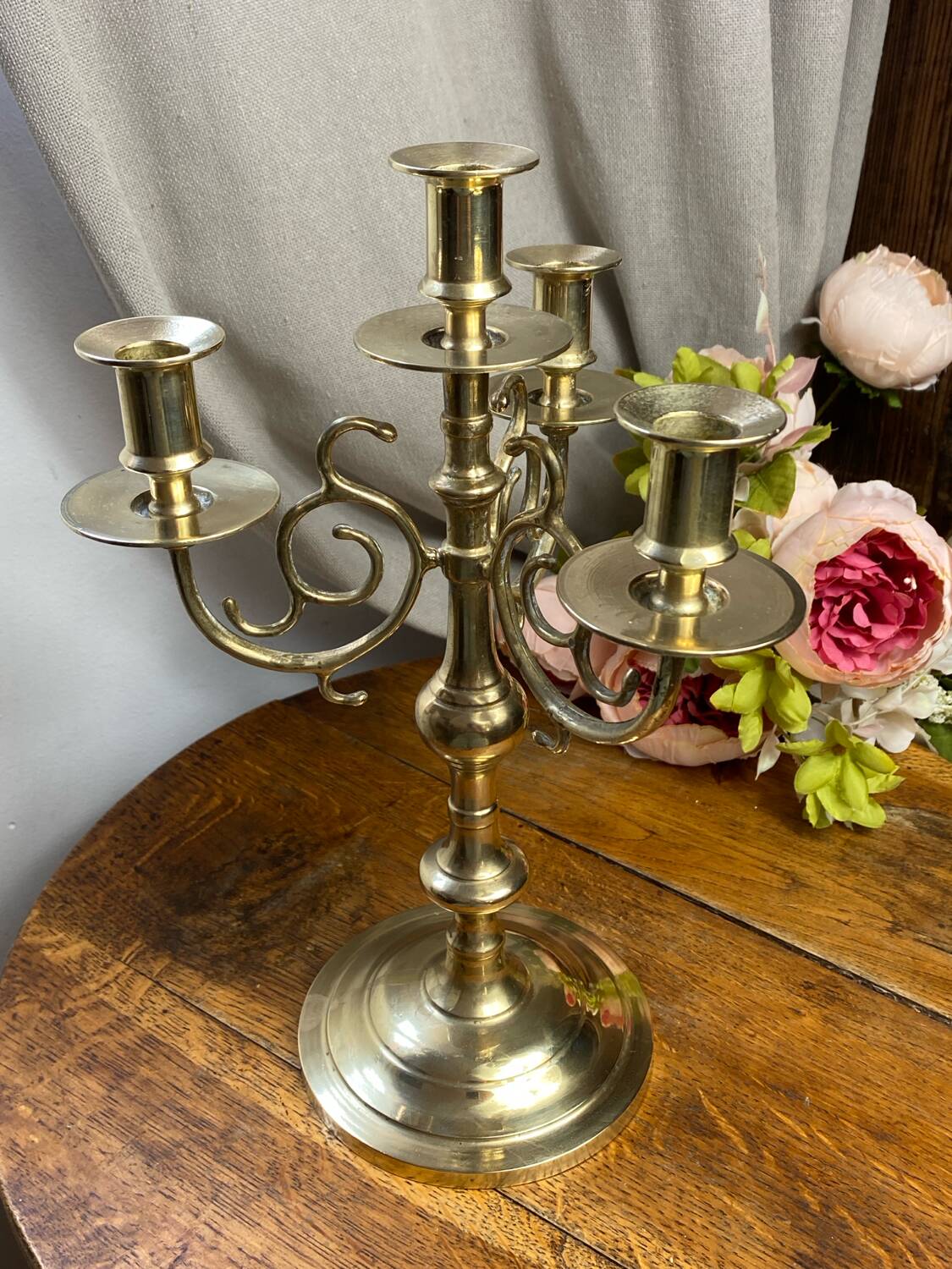 Candlestick, four-light brass candelabra
