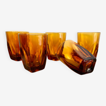 5 verres ambrés vintage