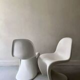 White monobloc design chair by Verner Panton, white edition Vitra.