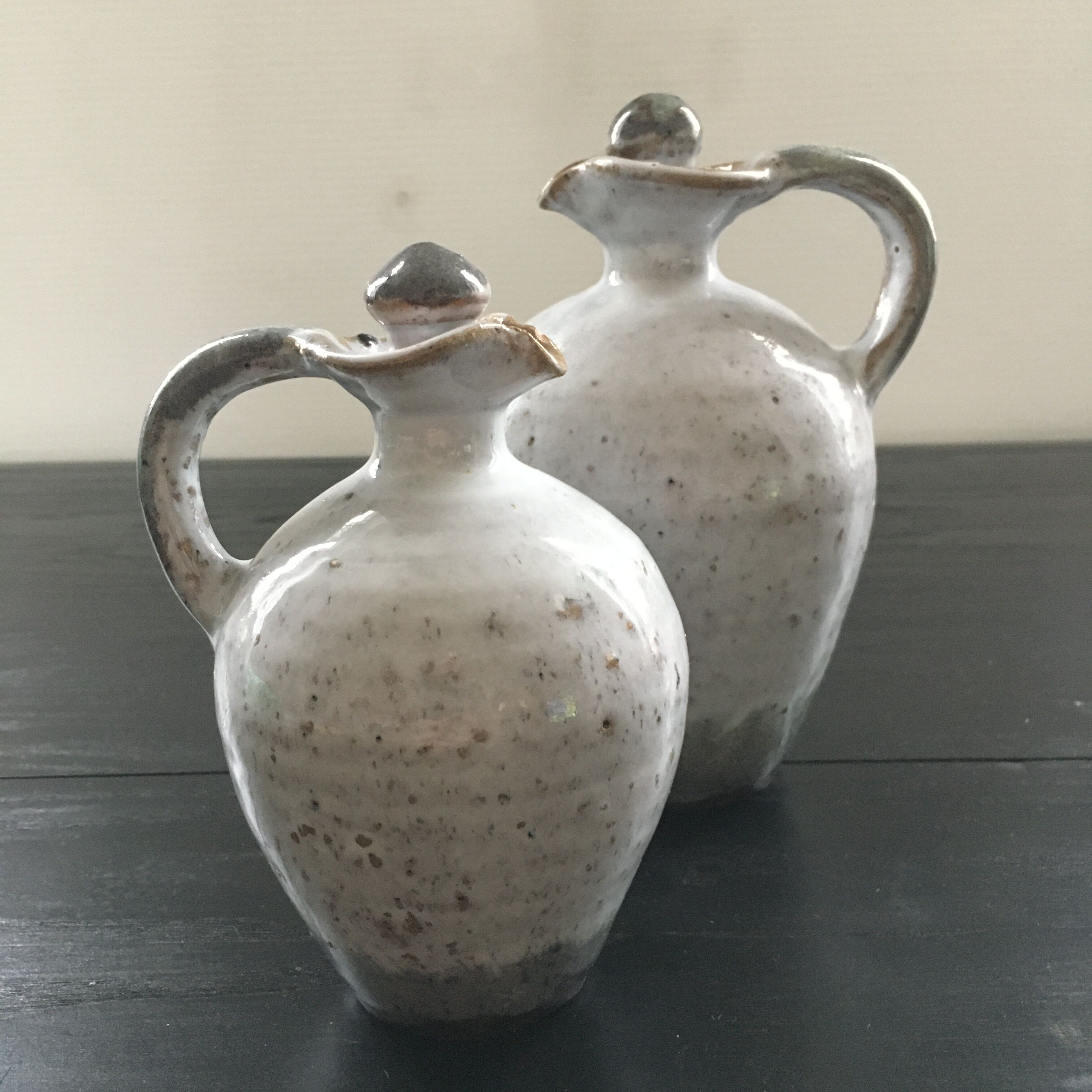 Pair of stoneware decanters