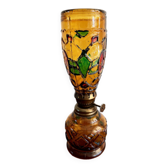 Small Sail Boat Brand Oil Lamp from Hong Kong, Amber Brown Glass