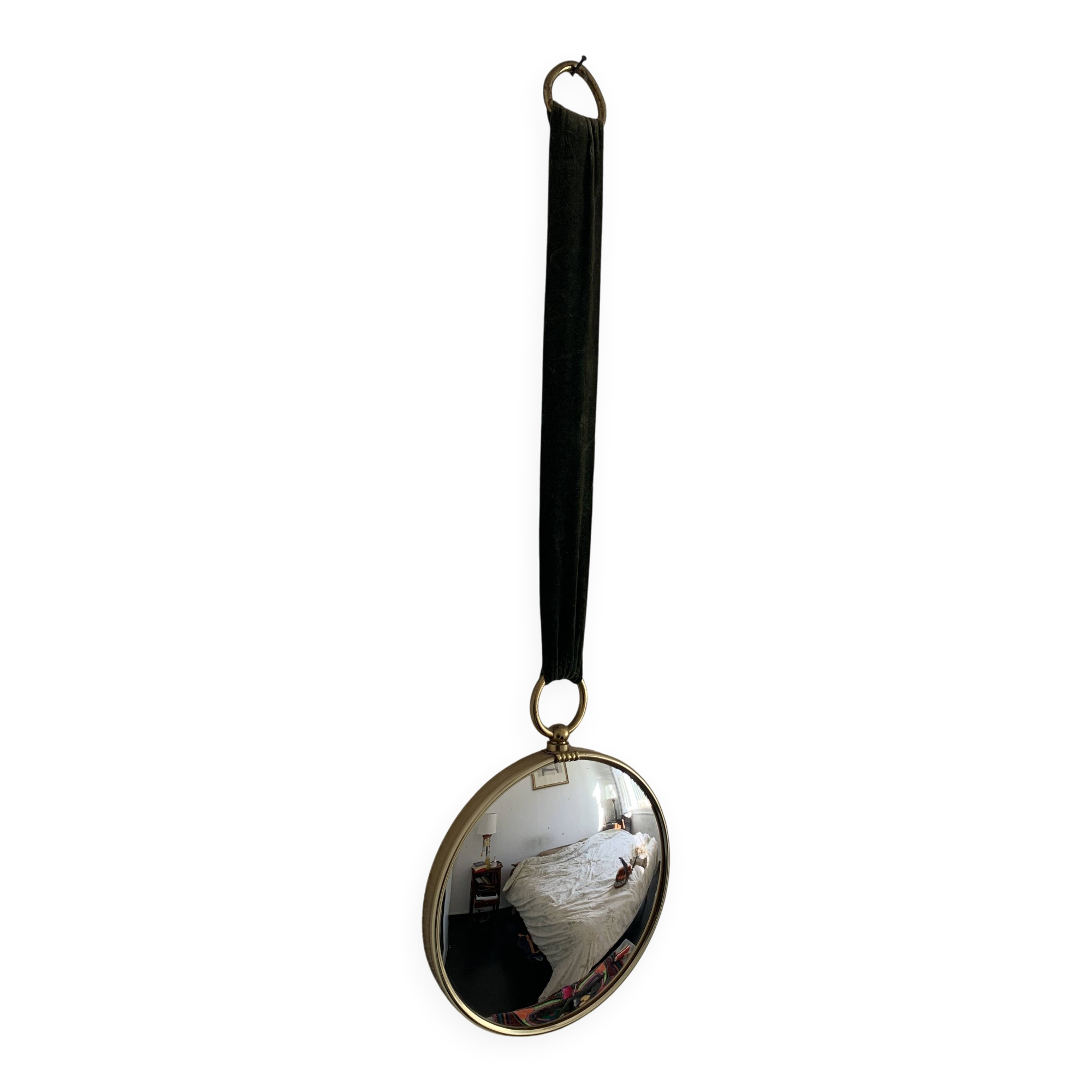 Vintage 1960 witch's eye mirror with green ribbon - 20 x 67 cm