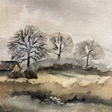 Watercolor winter landscape