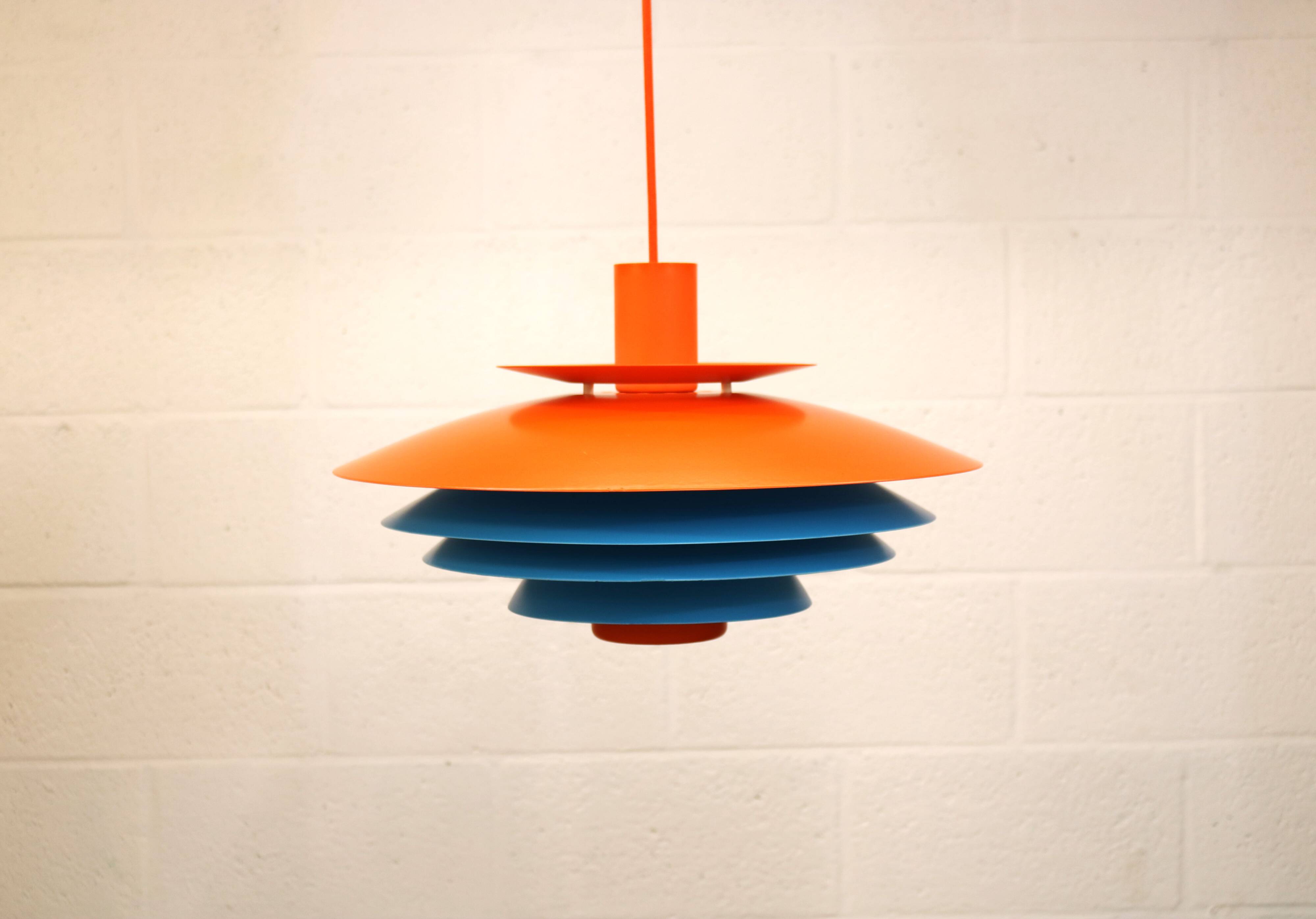 Unique blue and orange pendant lamp by Form Light model 52610, Denmark 70s.