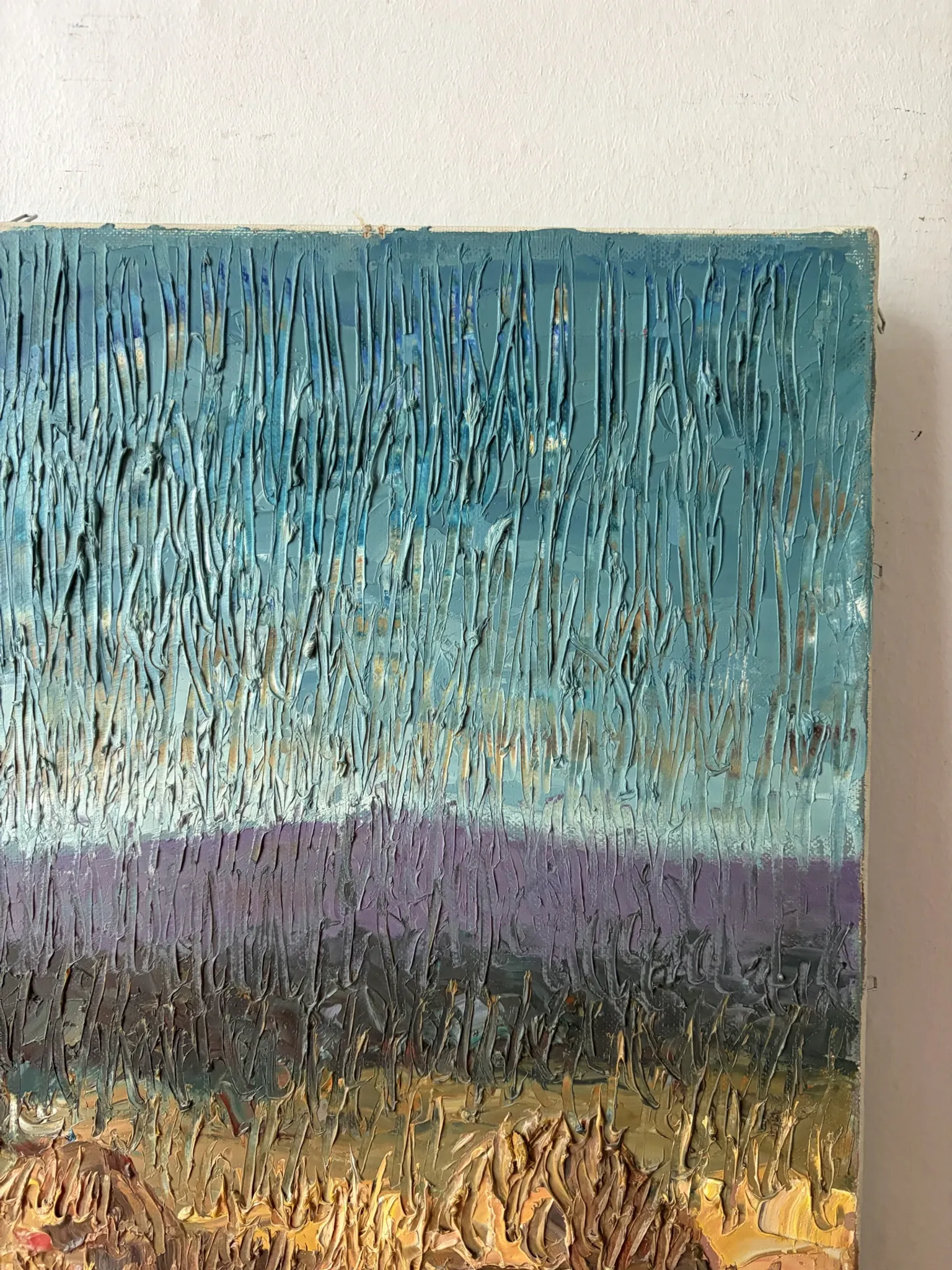 Haystacks, knife oil signed