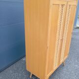 Vintage oak and rattan wardrobe