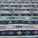 Blue carpet with Berber patterns handmade in pure wool