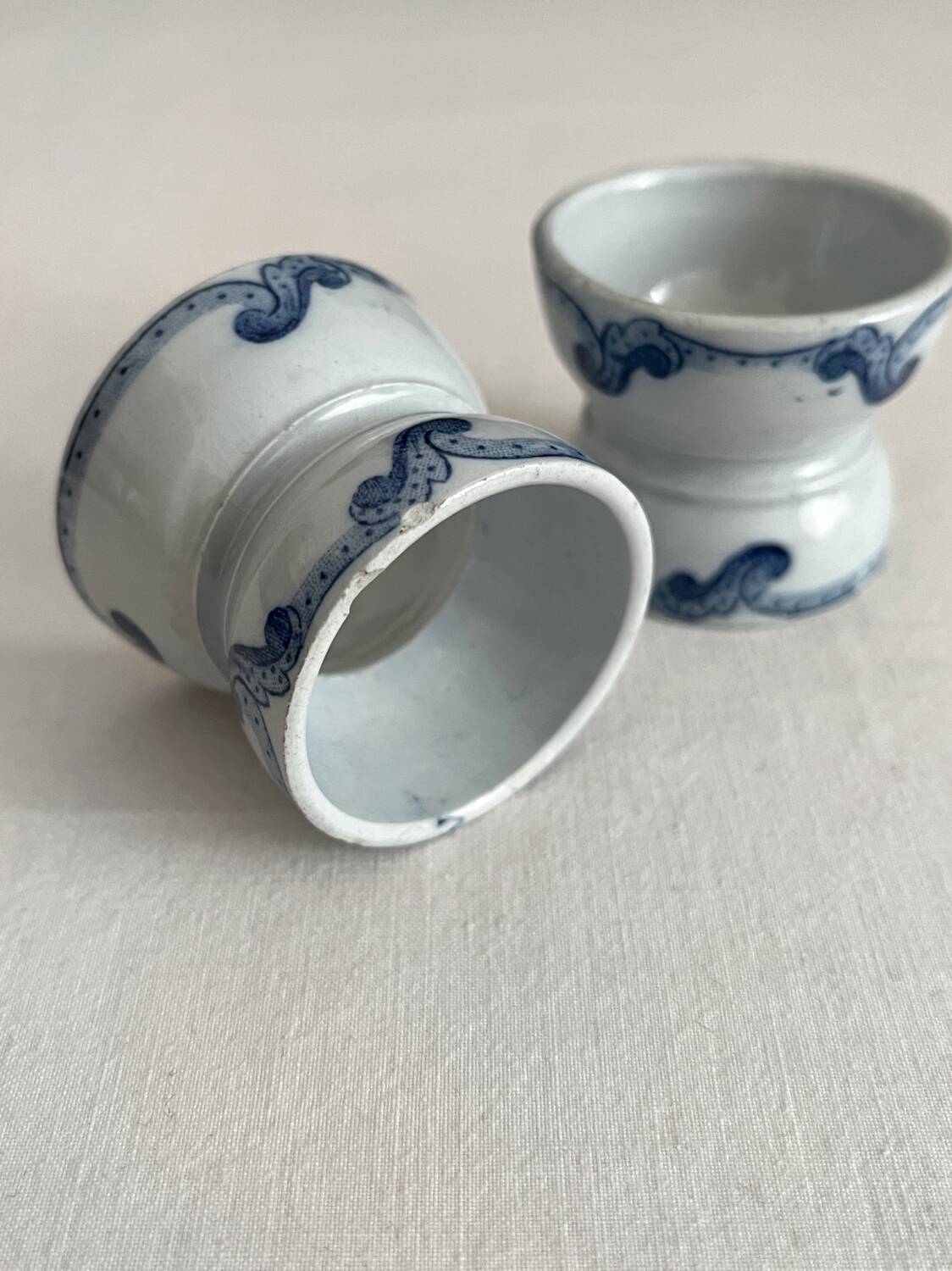2 old diabolo egg cups, iron earth “Dutch” Creil and Montereau