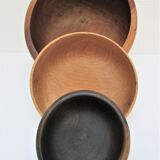 Three bowls solid wood turned patinated vintage