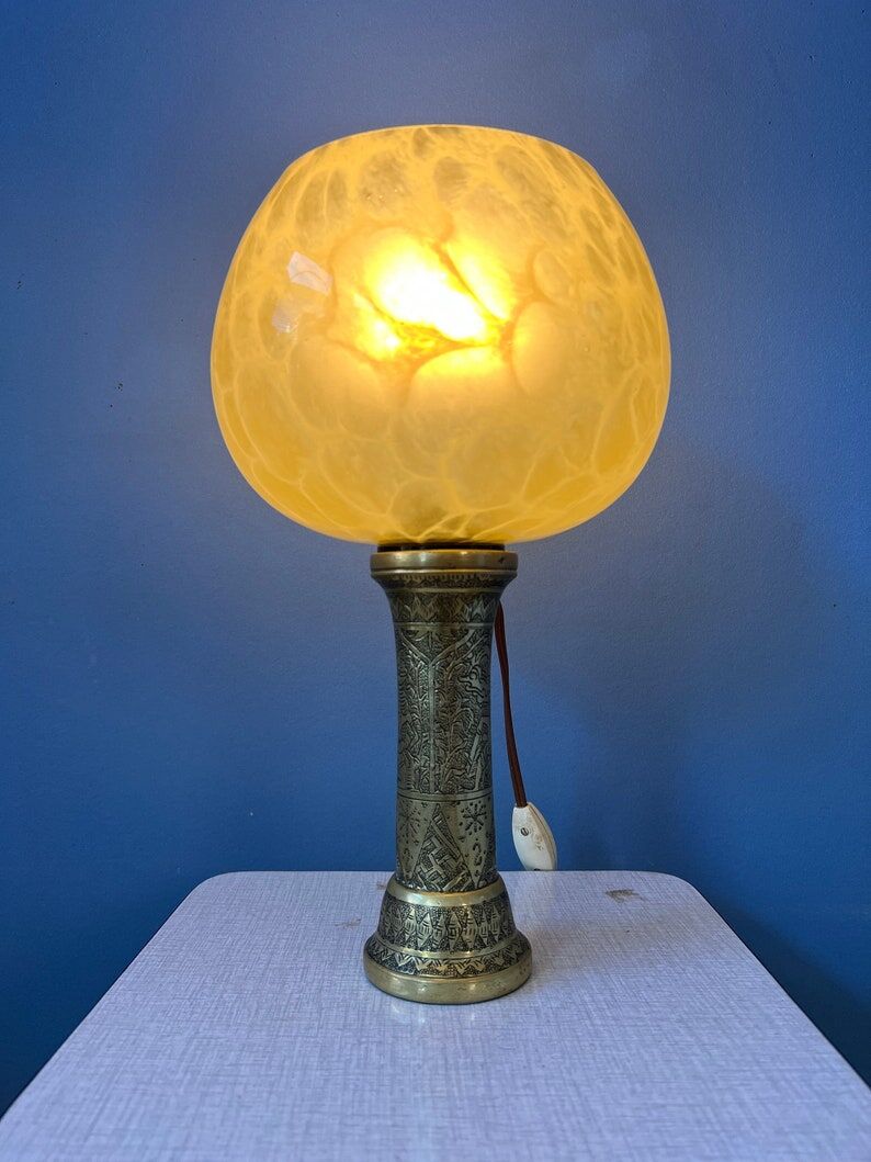 Antique art deco glass lamp with bronze base