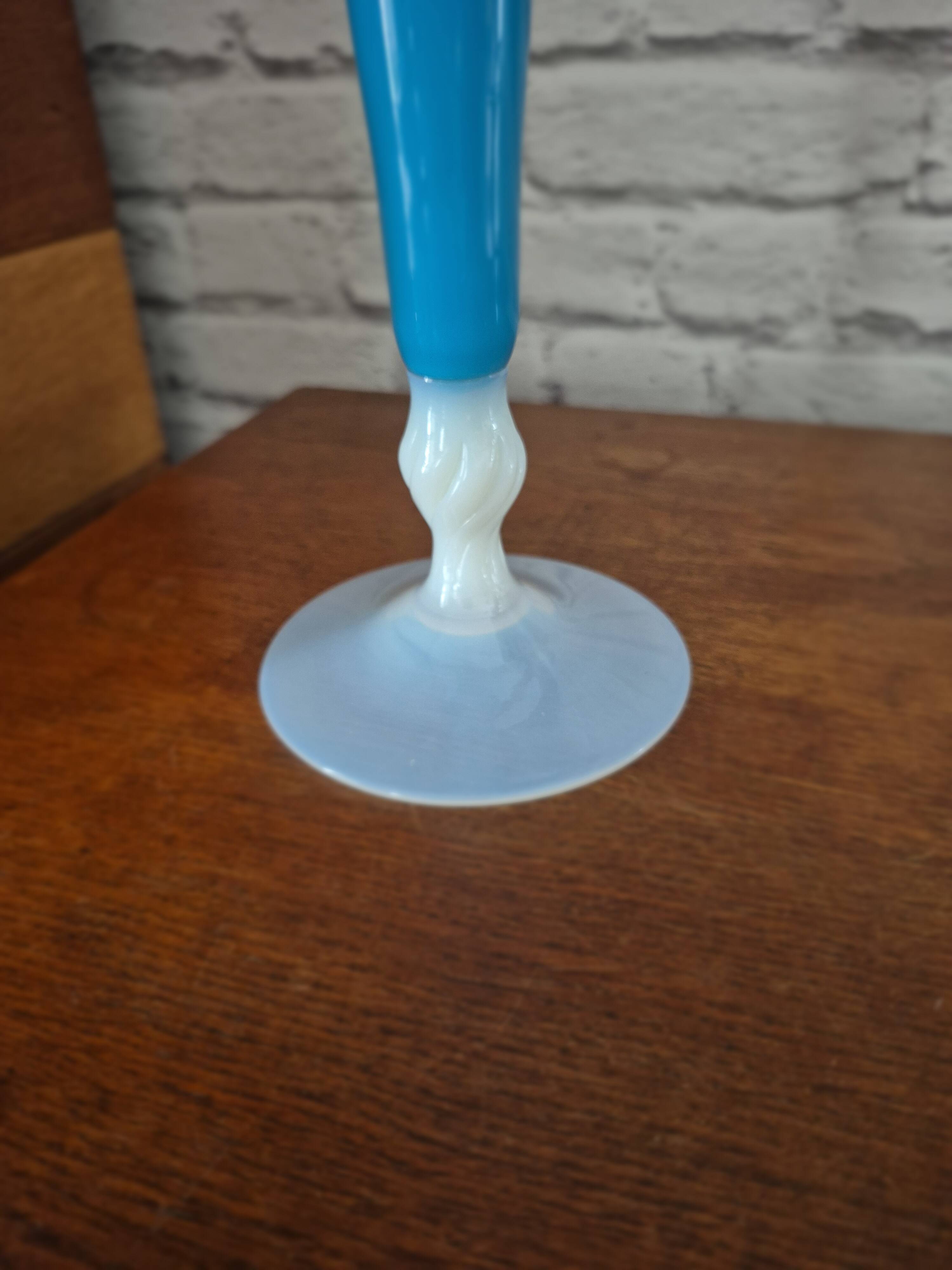 Large vintage blue and white opaline vase