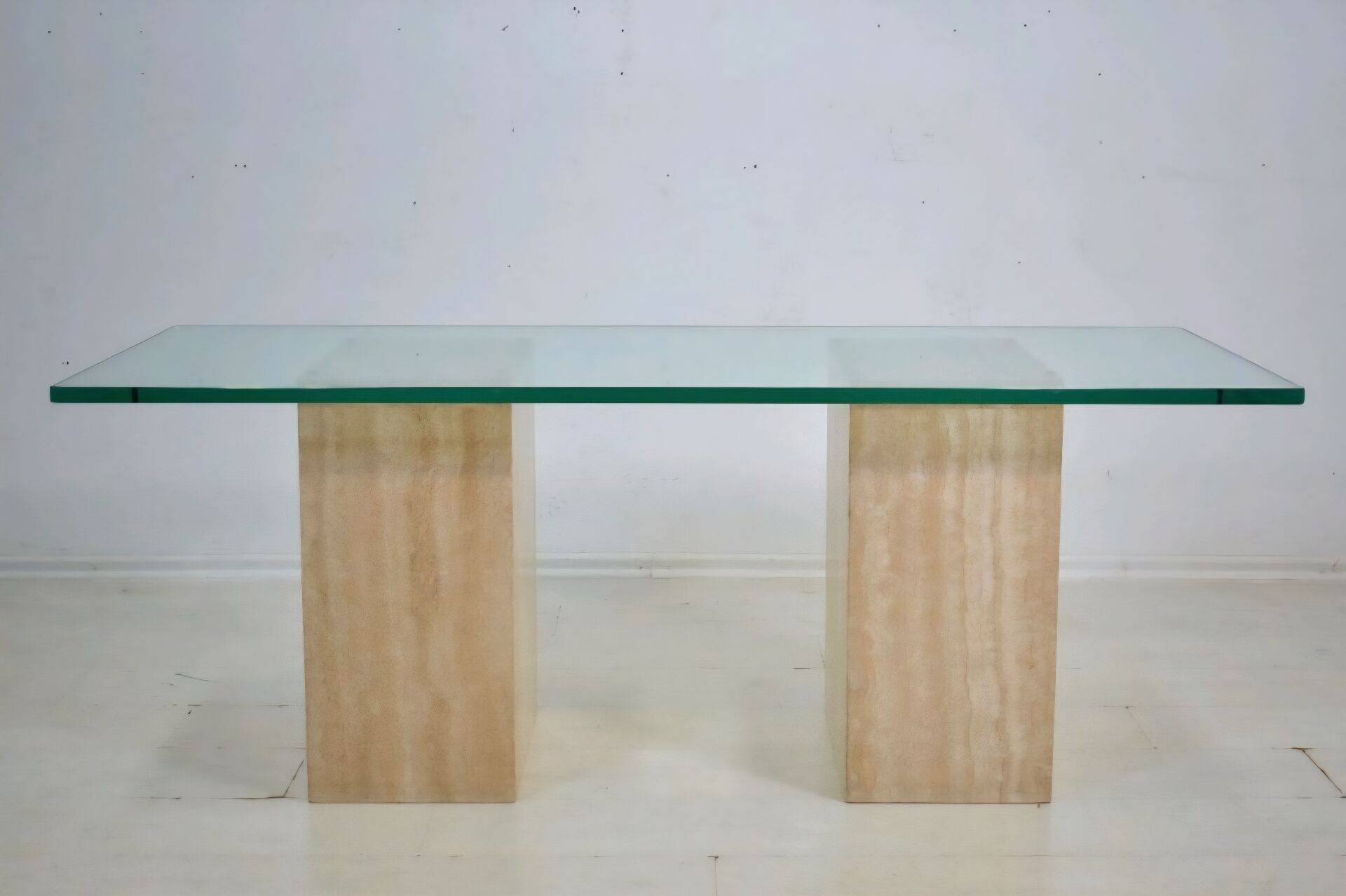 Italian travertine and glass coffe table 1970s Vintage