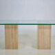 Italian travertine and glass coffe table 1970s Vintage