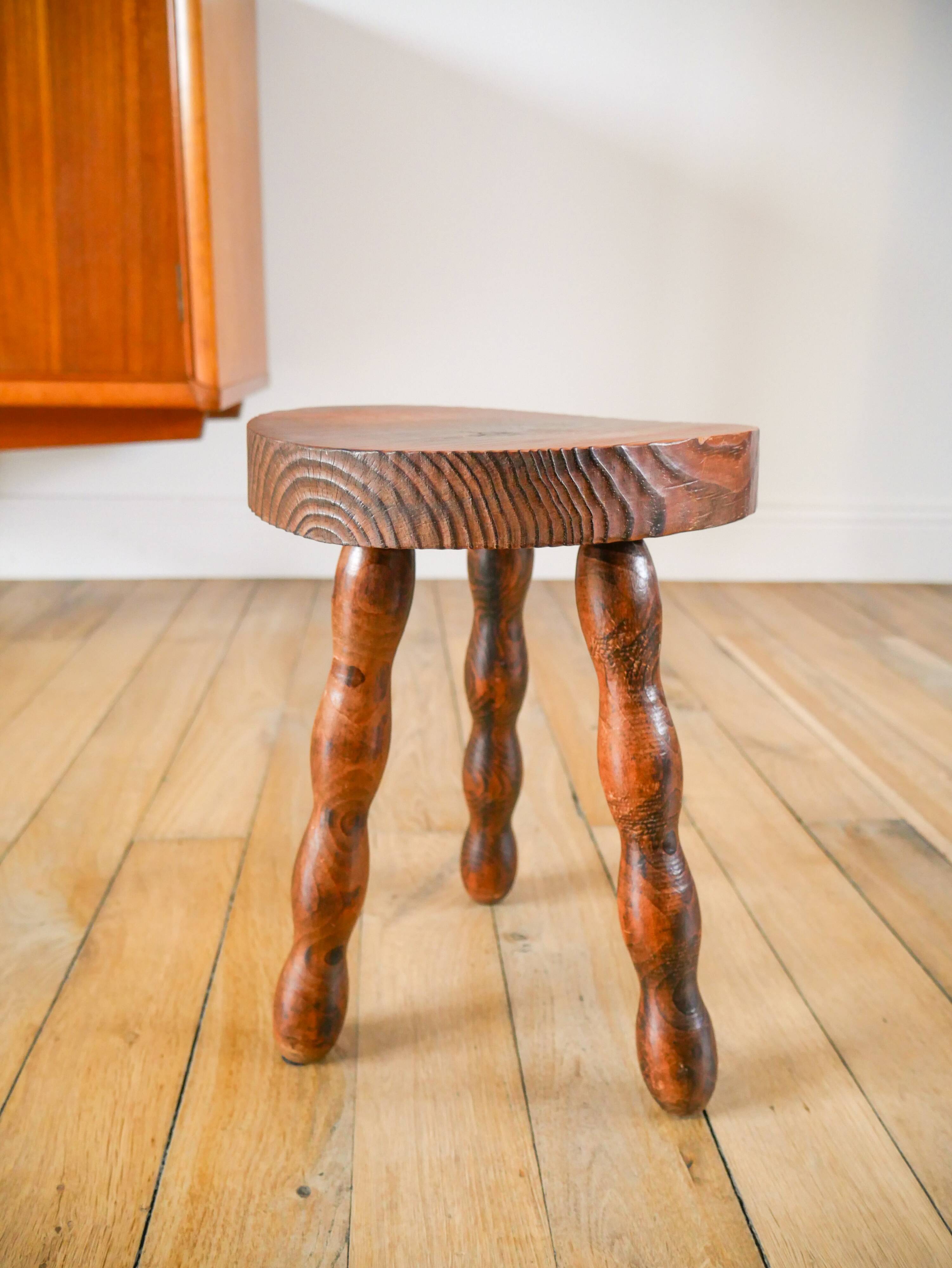 Vintage beaded wood tripod stool
