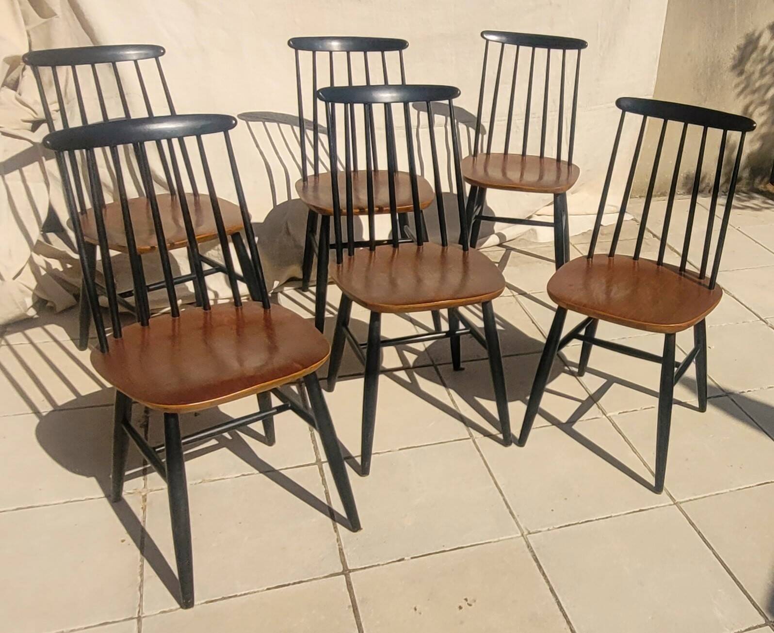 6 Vintage Scandinavian Fanett Chairs by Tapiovaara from the 1960s