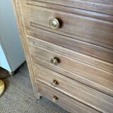 Vintage chest of drawers with oak veneer and gold handles
