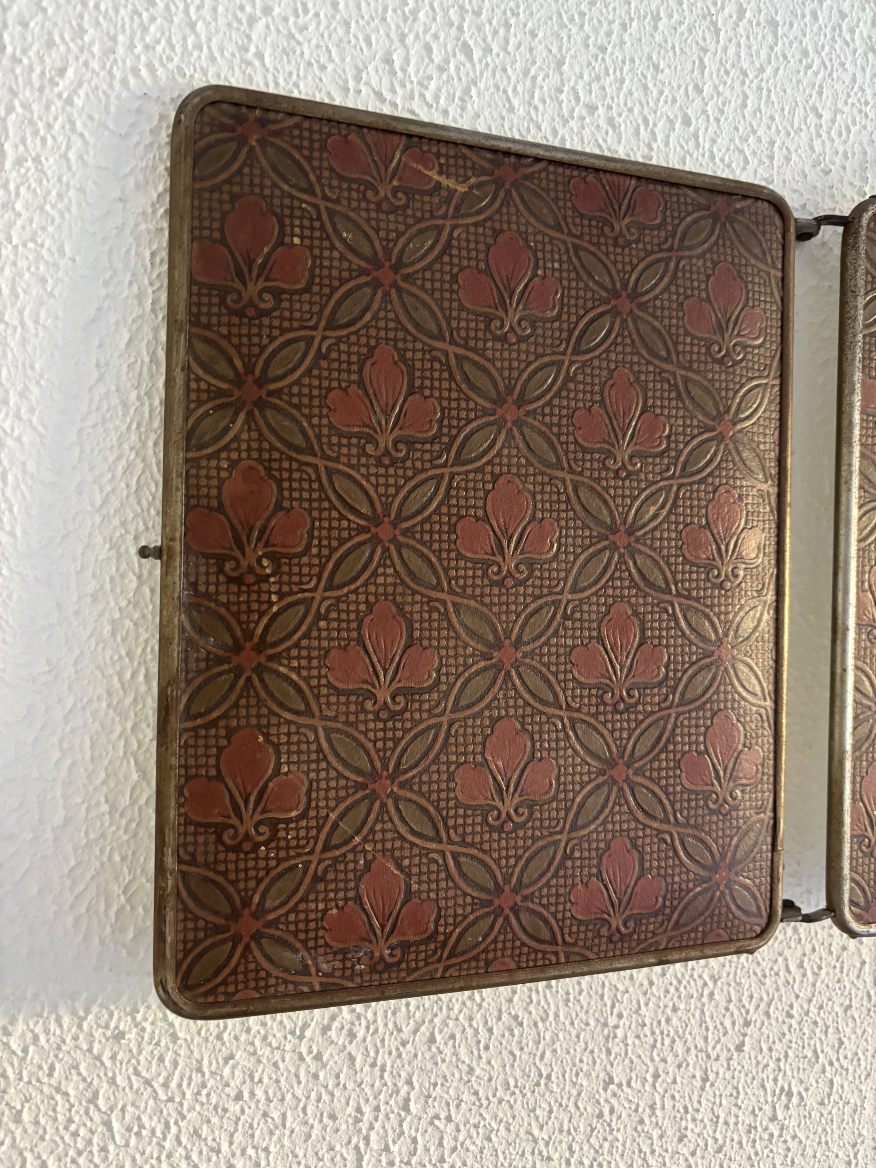 Miroir vintage 1900 triptyque barbier biseauté simili cuir matelassé - 27 x