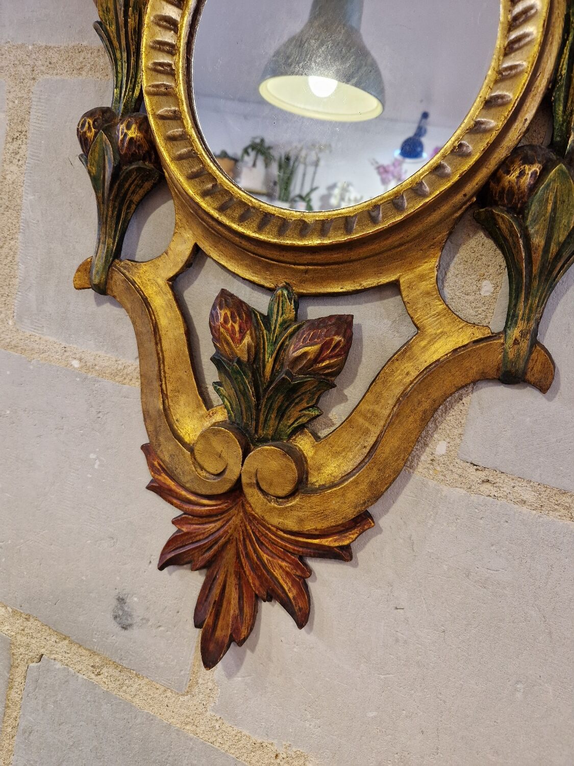 Antique Italian Polychrome Carved Wooden Mirror