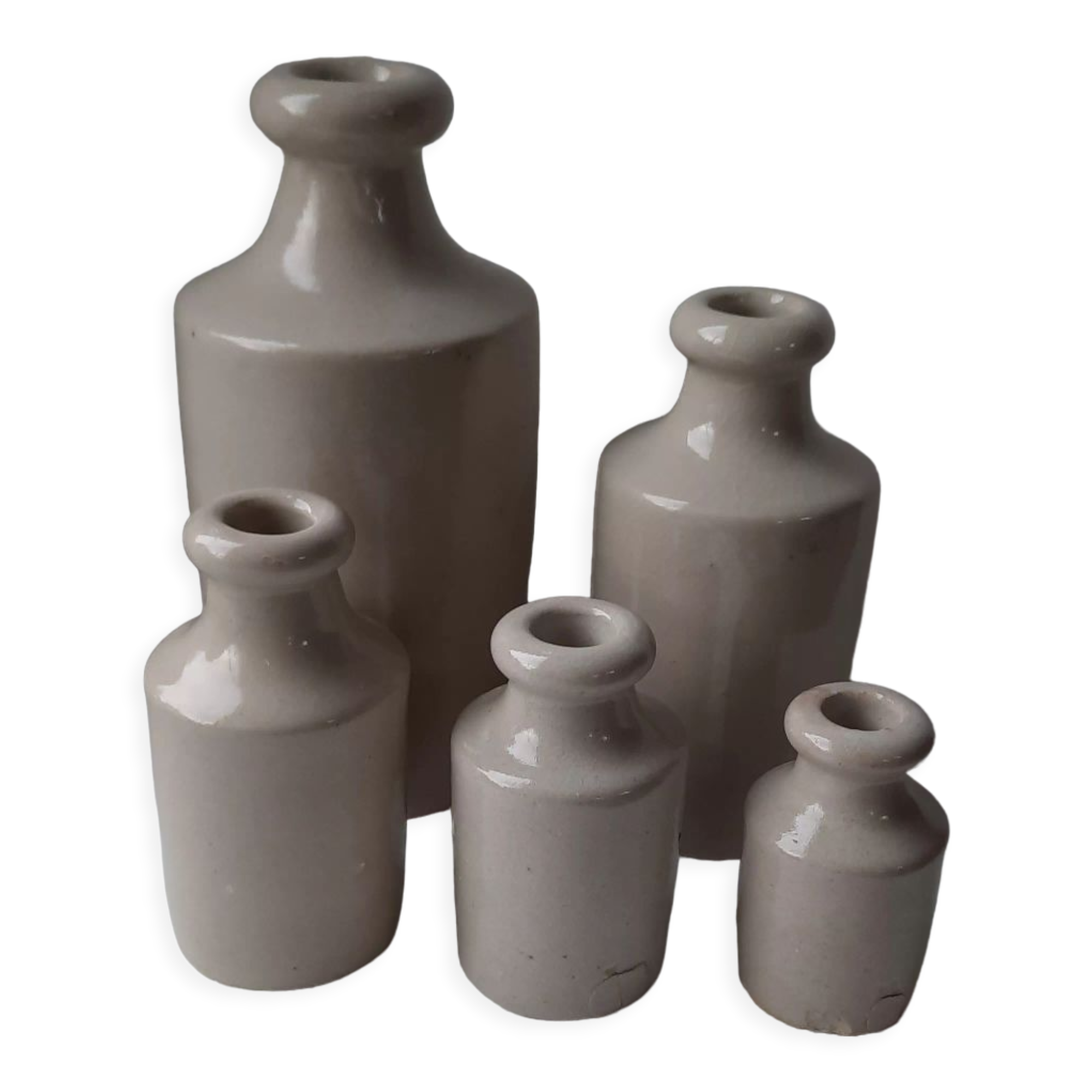 Set of mercury bottles Bourdon freres Paris in glazed sandstone