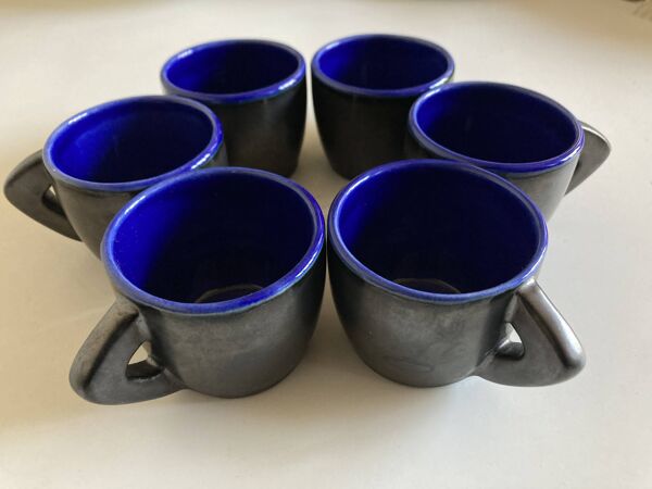 Set de 6 tasses de potier mid century en terre vernissée, 1960