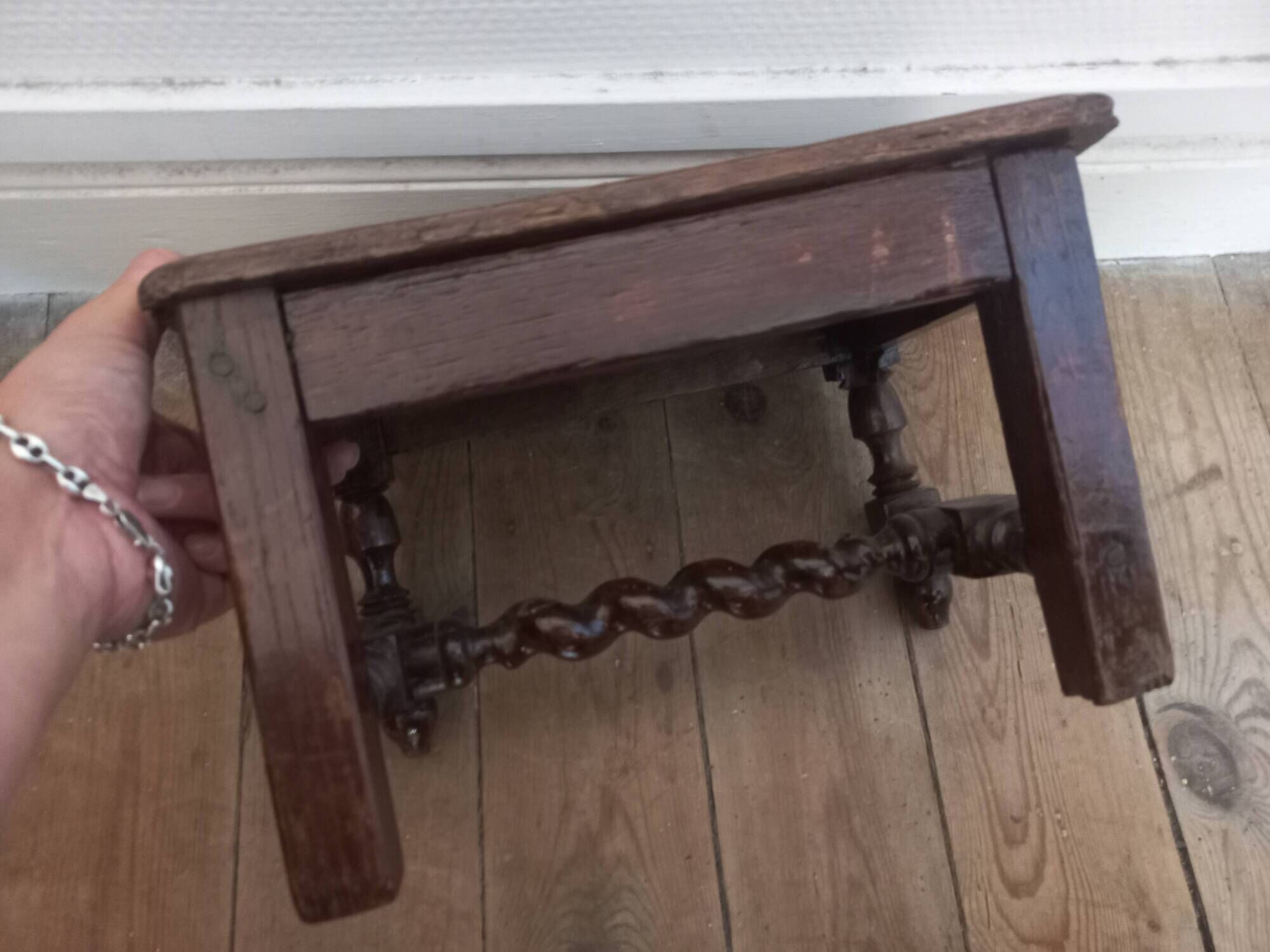 Antique solid wood stool, vintage decor