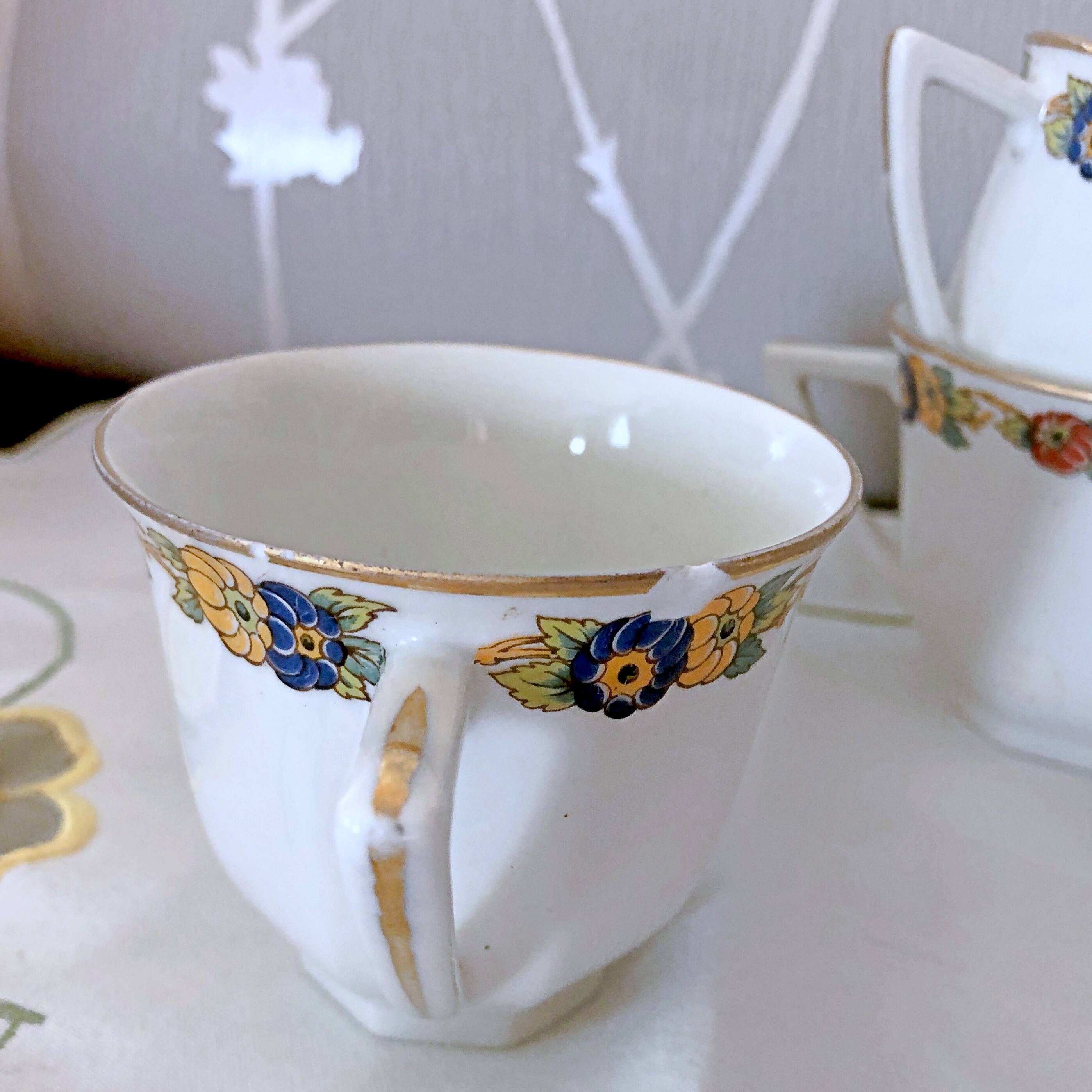 6 Limoges porcelain coffee cups Jean Boyer France vintage