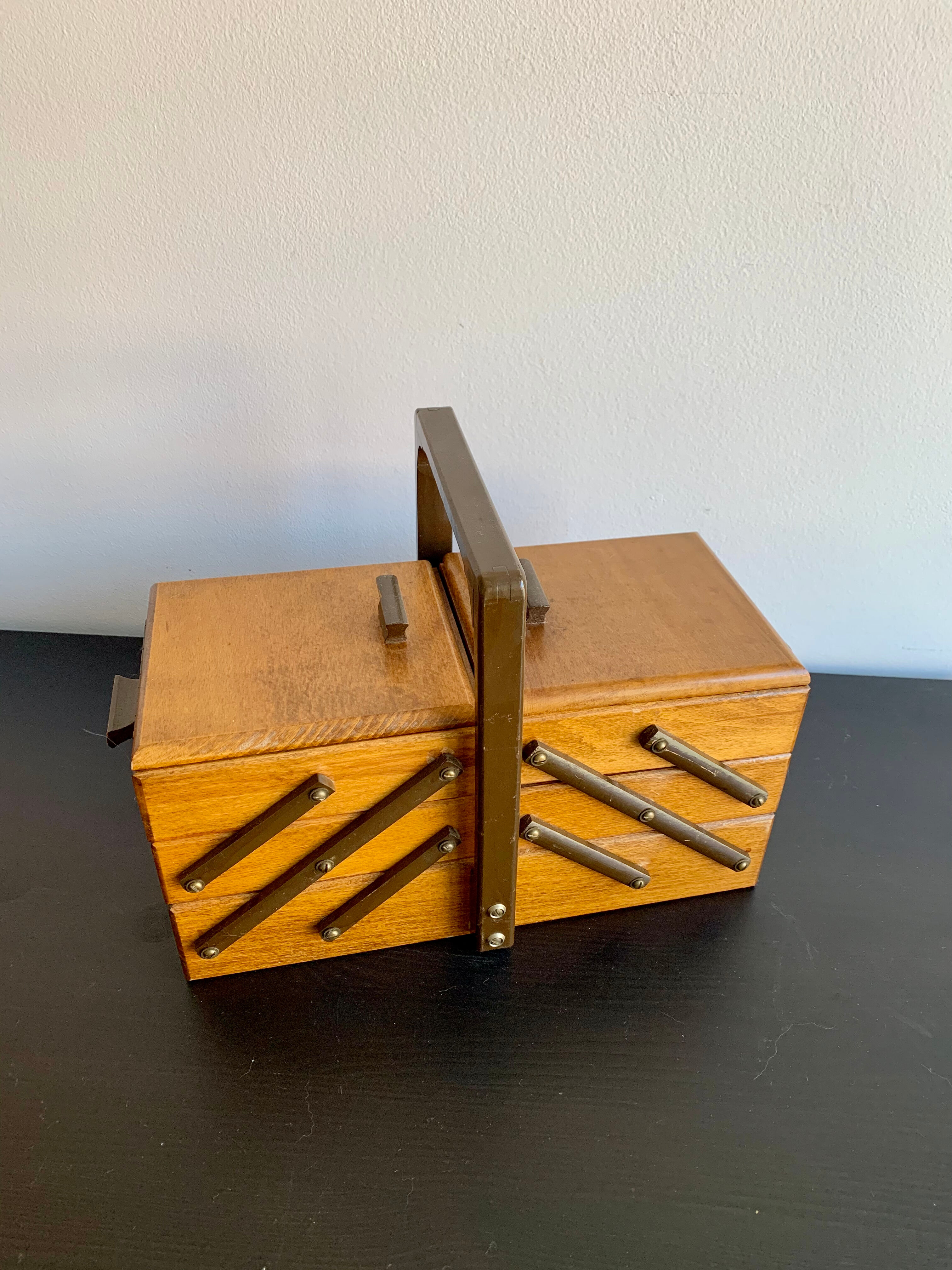 Wooden sewing basket, 1960s