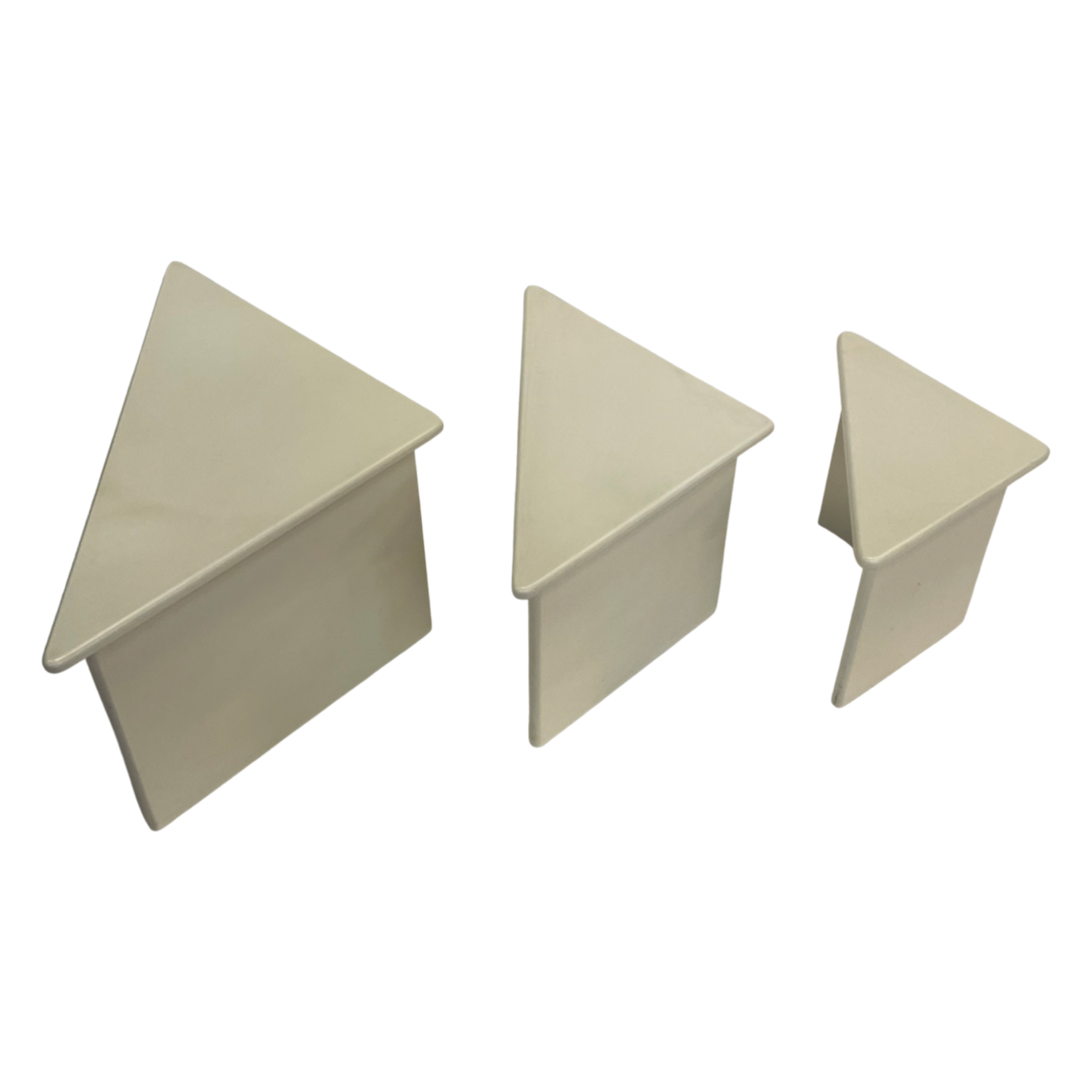 Set of three triangle side tables wood white creme design