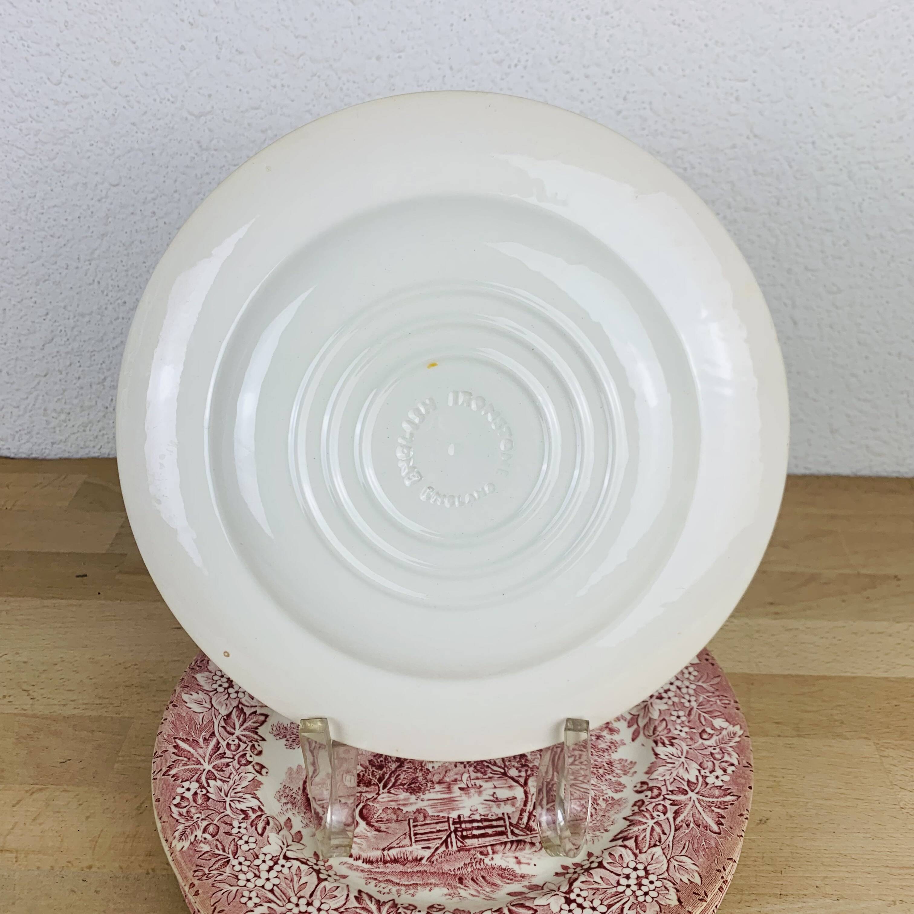 6 red ironstone English flat plates