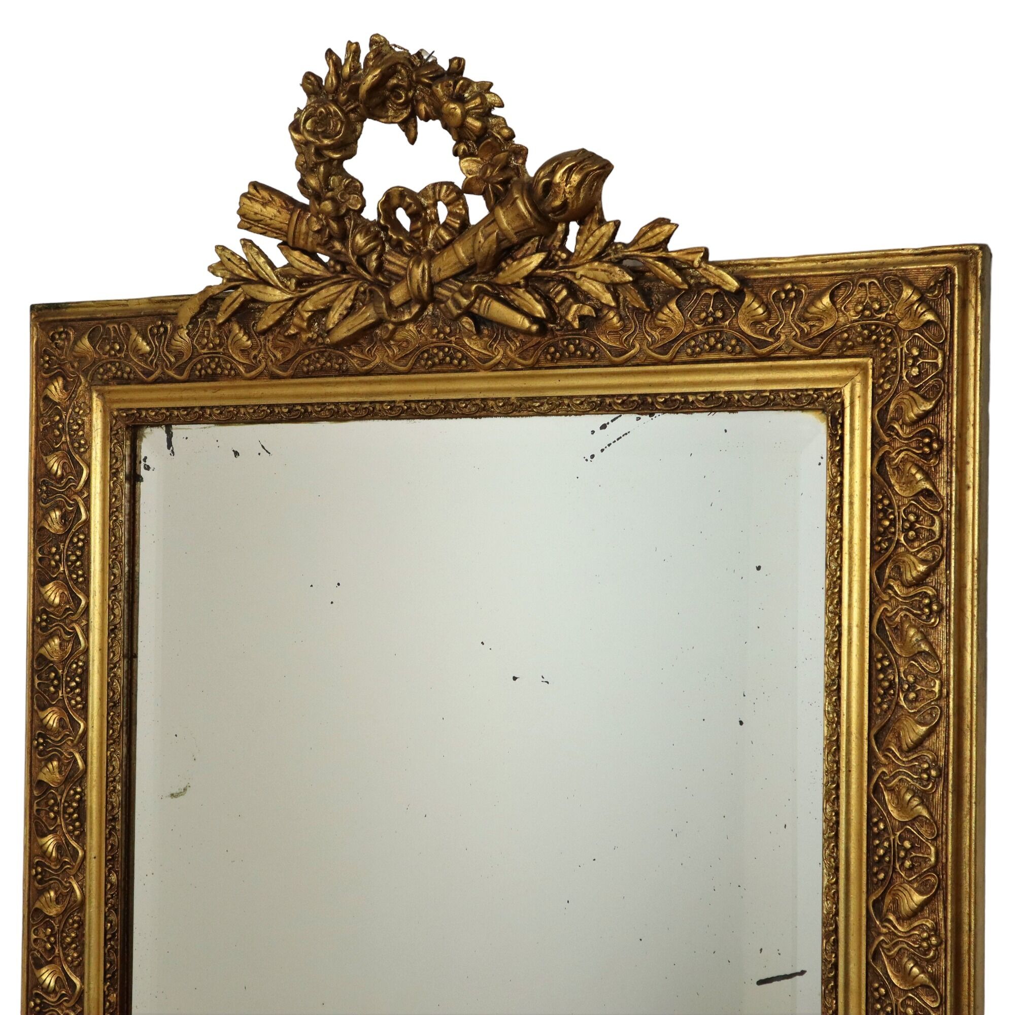 Antique french neoclassical gold mirror with crown pine wood 117cm