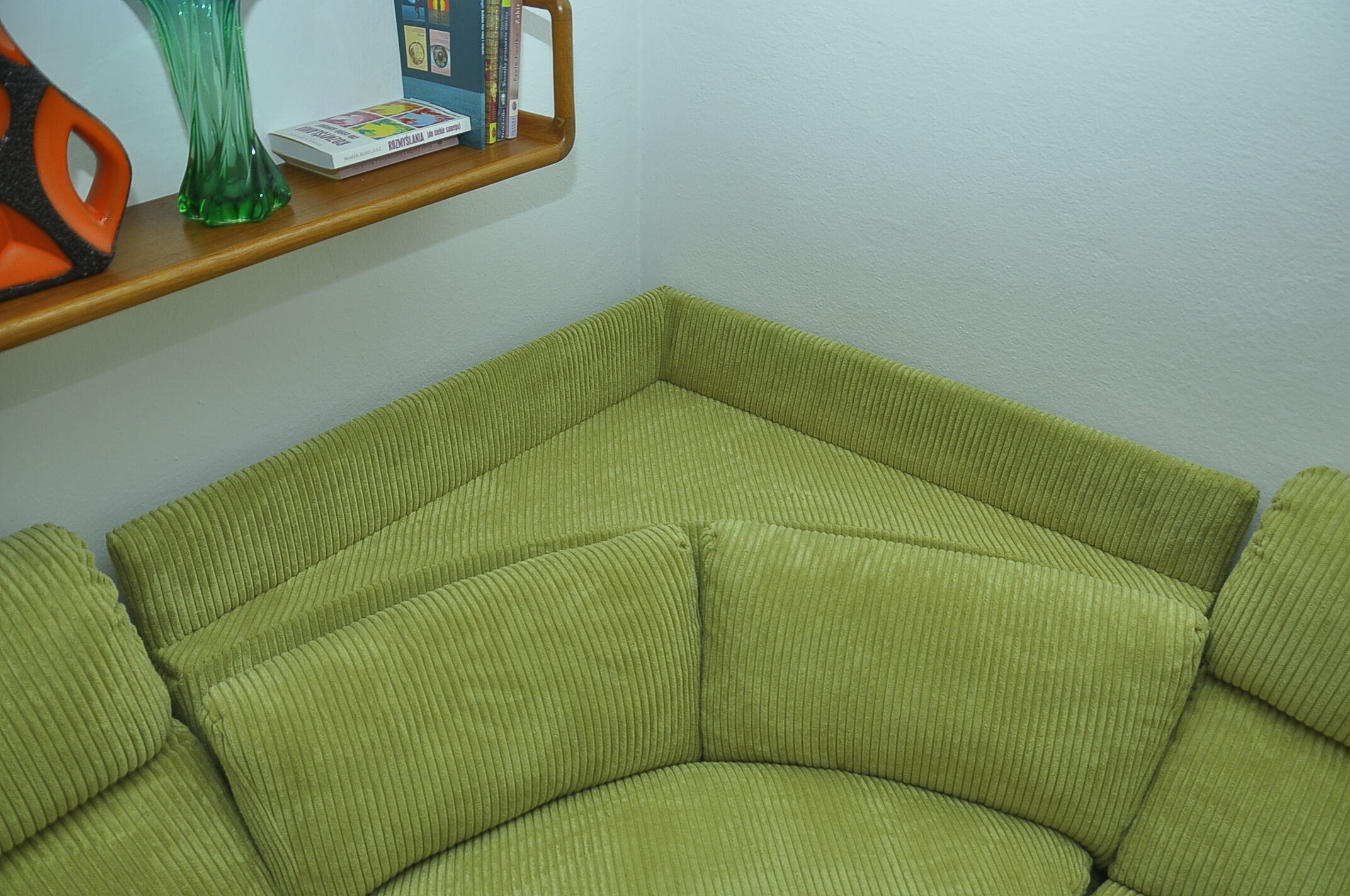 Green corduroy modular sofa from the 70s, 7 pieces