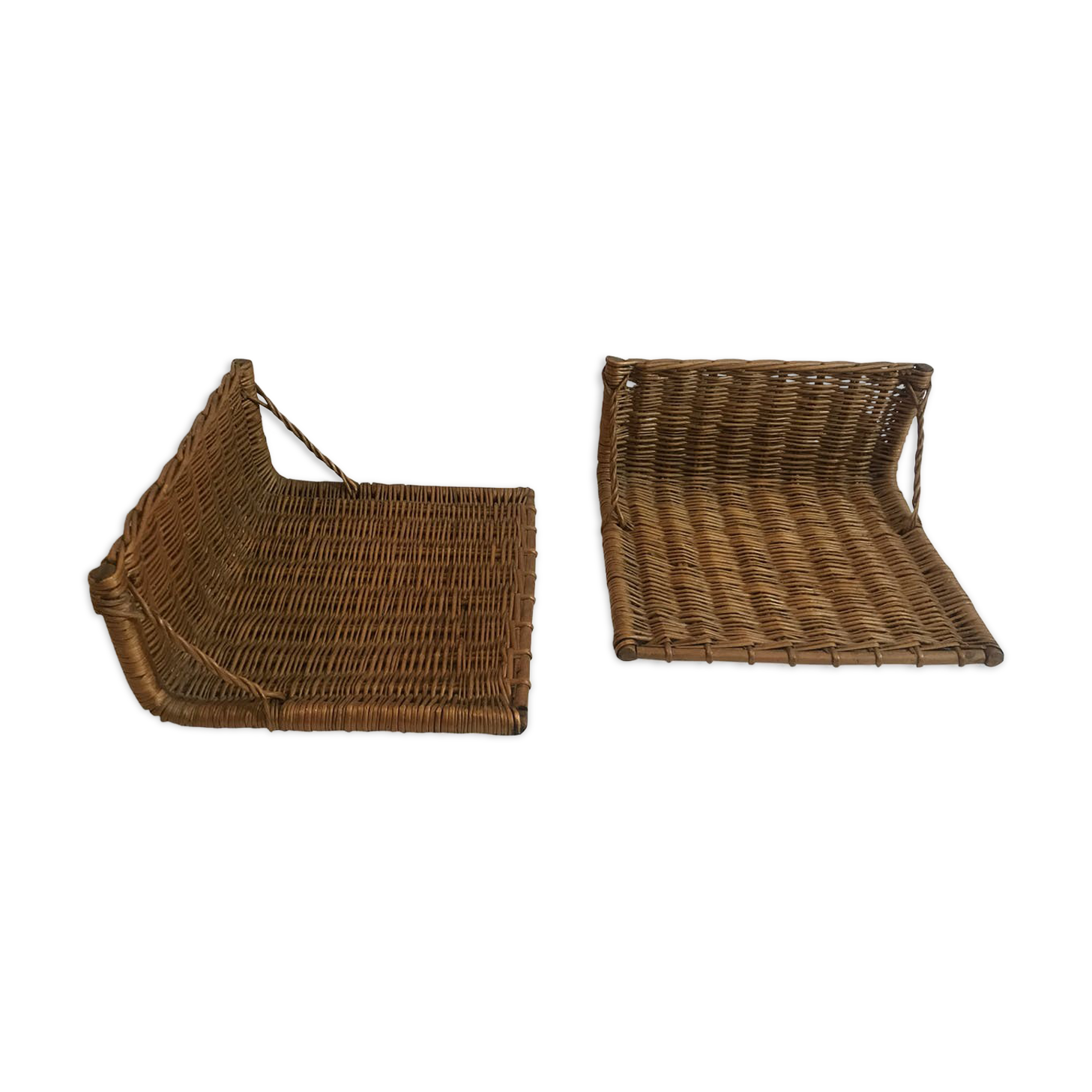 Pair of vintage hanging bedsides in wicker and rattan