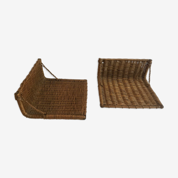 Pair of vintage hanging bedsides in wicker and rattan