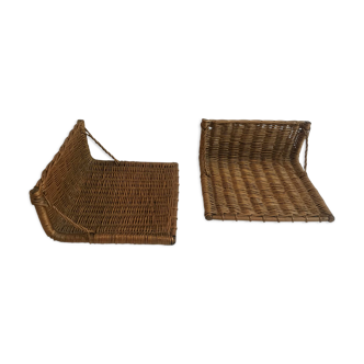 Pair of vintage hanging bedsides in wicker and rattan